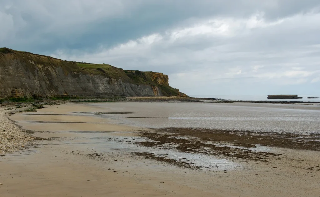 Remains of the Mulberry harbour at Arromanches on Gold Beach