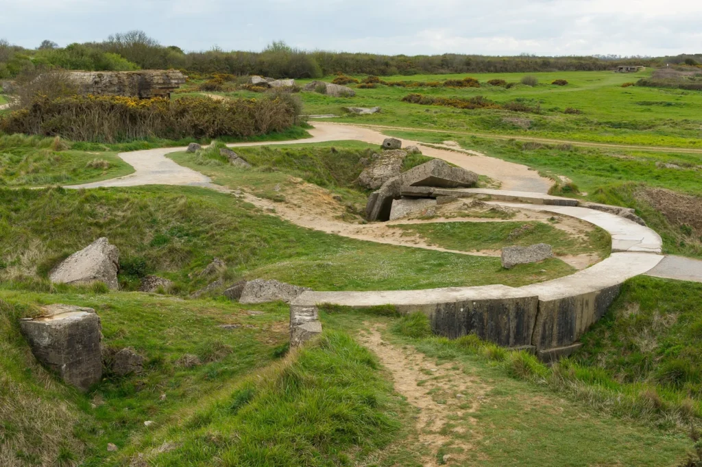 Bomb craters at Pointe du Hoc on the Normandy D-Day beaches