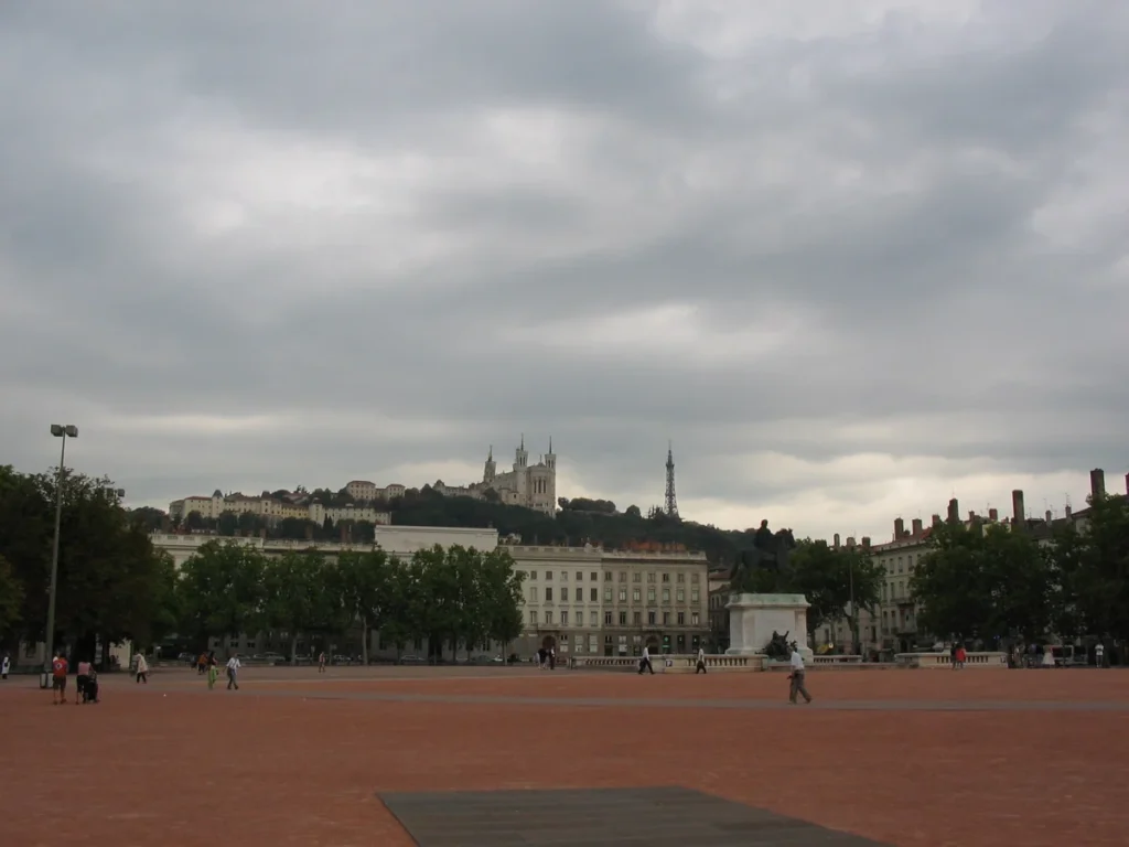 Place Bellecour in Lyon with Fourvière hill behind