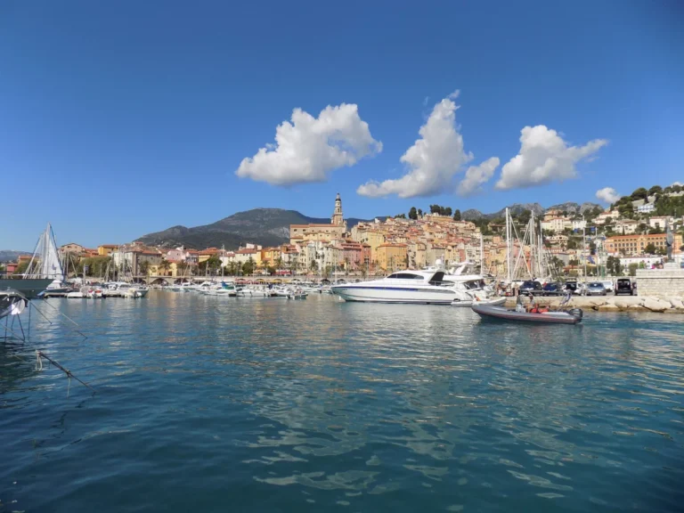 Menton, France: the old town and Basilica of Saint-Michel above the harbour