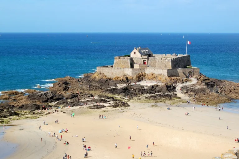 Fort National on its tidal island off the beach in Saint-Malo, France