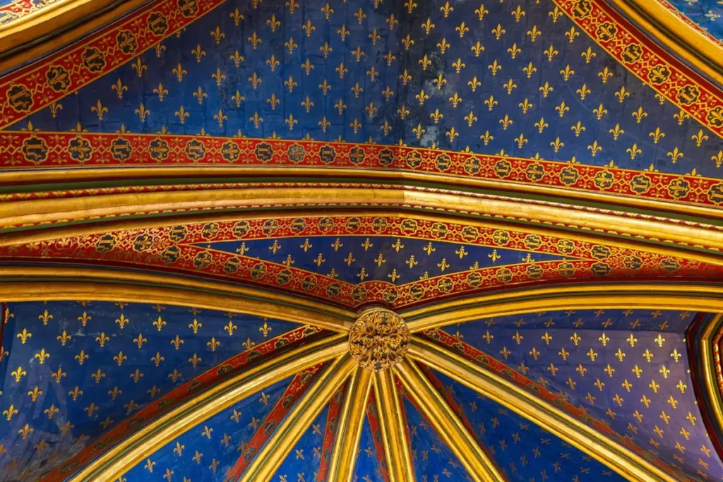 The painted fleur-de-lis vault of the Sainte-Chapelle lower chapel